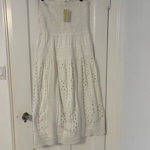 NWT Michael Kors White Smocked Eyelet Dress